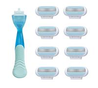 Razors for Women, Razor Blades for Venus, Pubic Hair Razor, 8PCS Razors Heads with Blue Handle, 3 Layer Blade & Pivoting Head, Washable Easy to Replace