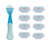 Razors for Women Refill, Blade Razors, Pubic Hair Razor, 8PCS Razor Heads with 1PCS Blue Handle for Venus Gillette, 3 Layer Blade & Pivoting Head, Washable Easy to Replace