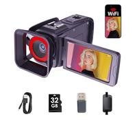 RAZPLYN 4K Video Camera Camcorder 64MP WiFi for YouTube Vlogging, 18X Digital Zoom 3" 270° Flip Screen, with 32GB SD Card & Card Reader, Built-in 2500mAh Battery (Purple)
