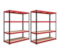 Rb Boss Garage Shelving Units Fastlok 4 Shelf Mdf Red & Black Powder Coated Steel (H)1980mm (W)1830mm (D)610mm, Pack Of 2