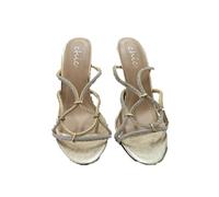 RB INTERNATIONAL Gold Diamante Strappy Heeled Party Sandal for Women - Open-Toe Slider for Outdoors, Comfortable Footwear (Size 3-8) (UK Footwear Size System, Adult, Women, Numeric, Medium, 5)