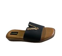 RB INTERNATIONAL LARANGE Sandals for Women - Black Gold Low Wedge Slides - Open-Toe Slip-On, Comfortable Holiday Footwear (Size 3-8) (UK Footwear Size System, Adult, Women, Numeric, Medium, 4)