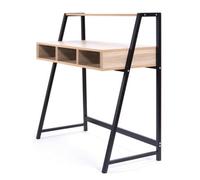 RB UK Nautilus Designs Oak Computer Desk With Black Frame & Upper Storage Shelf