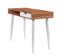 RB UK Nautilus Designs Walnut Computer Desk With White Legs, Drawer & Open Storage Compartment