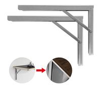 RB UK Shelf Depot Heavy Duty Folding Brackets Silver Zinc Plated (H)300mm (D)200mm, Pack Of 2