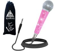 RB58 Pink Wired Microphone with 3.5M XLR Cable Connect Singing Machine Karaoke DJ Mixer Speaker System for Adult and Kids, Cardioid Dynamic Vocal Mic Bling Rhinestones Handle and Grille Band with Bag