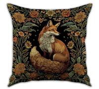 RBAFAO William Morris Inspired Abstract Vintage Fox Design Throw Pillow Covers Home Decor Art Pillowcase Cushion Cover for Bed Sofa Living Room, Car Indoor and Outdoor (Brown-Fox, 18x18inch)
