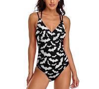 RBAZYFXUJ Swimwear, Halloween Bats Grey Swimsuit, Women's One-Piece Swimming Costume for Beach