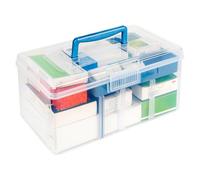 RBDDBR Medicine Storage Box Organiser 2 Layer Empty First Aid Storage Box with Handle and Compartment, Transparent Portable Medical Storage Box with A Sticky Note(Random Style), 29.5x14.5x16.5 cm