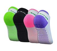 Rbenxia 4 Pair Silicone Dot Cotton Non Slip Skid Yoga Pilates Socks with Grips Cotton for Women Full Toe Low Cut Non Skid Barre Socks for Studio Hospital Sports Fitness Training One Size