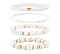 Rbenxia 4 Pcs Pearl Bracelets for Women Pearl Jewelry Set Stretch Bracelets Stackable Layered Fake Jewelry for Wedding Party Costume, One Size, Plastic, no gemstone