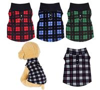 Rbenxia 4-Piece Buffalo Plaid Dog Sweaters with Leash Ring, Soft Fleece Vest Pullover Jacket, Red, Green, Blue, Grey, Size M