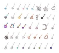 Rbenxia 44pcs 20G Nose Rings Studs Nose Rings and Piercings Jewelry for Women, Hypoallergenic Surgical Stainless Steel Straight Nose Studs, Heart Butterfly Moon Star