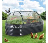 RBFGYIOP 8x4ft Galvanized Raised Garden Bed with PVC Cover, Oval Metal Planter Box, Open Bottom for Drainage, Large Outdoor Vegetable Bed for Herbs Flowers, 240x120x60cm, Grey