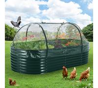 RBFGYIOP 8x4ft Galvanized Raised Garden Bed with PVC Cover, Oval Metal Planter Box, Open Bottom for Drainage, Large Outdoor Vegetable Bed for Herbs Flowers, 240x120x60cm, Green