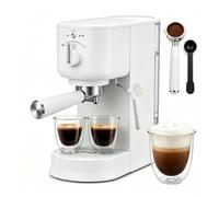 RBFGYIOP Espresso Coffee Machines, 15 Bar Professional Espresso Machine, 1.25L Water tank, Built-in Flow Meter, Milk Frother, Dual Cup, Compact Small Coffee Machine for Cappuccino, Latte,1500W, White