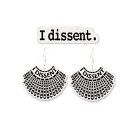 RBG Dissent Collar Earrings Brooch Pin Set Ruth Bader Ginsburg Feminist Pin Earrings Set Female Justice Jewelry, Alloy Steel, No Gemstone