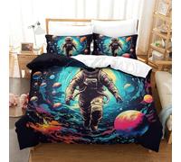 RBGKZVYUM Astronaut 3D Printed Quilt Cover 3 Pieces Bed Duvet Set Soft Microfiber with Zipper Closure,Pillowcases for Teens And Adults Super King(260x220cm)