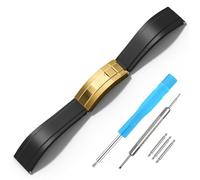 RBIPO Rubber Watch Strap for Rolex Submariner Ghost Daytona Yachtmaster 20mm Black Rubber Watch Band Quick Release Rolex Replacement Strap and Omega Silicone Watch Band for Men, Black gold buckle