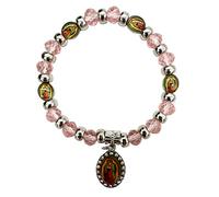 RBN Our Lady of Guadalupe Favor Baptism First Communion Pink Beaded Bracelet Protection Prosperity Good Luck Pulsera De La Virgen Maria Catholic Stretch Bracelet - 12 PCS, Acrylic, acrylic