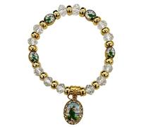 RBN Saint Jude White Crystal Bracelet Pulsera De San Judas Tadeo Prosperidad Proteccion Y Buena Suerte Baptism Beaded Bracelets - 12 PCS, 2.5 inches, Crystal Acrylic, acrylic