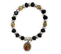 RBN Virgin Mary Black Beaded Bracelet Protection Prosperity Good Luck Pulsera De La Virgen Maria Color Catholic Stretch Bracelet -12 PCS, Acrylic, acrylic