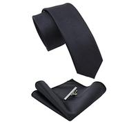 RBOCOTT 2.4" Black Skinny Tie and Pocket Square with Tie Clip Sets for Men(6cm)