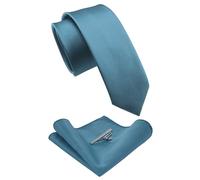 RBOCOTT 2.4" Dusty Blue Skinny Tie and Pocket Square, Necktie Tie Clip Set for Men (84)