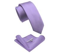 RBOCOTT 2.4" Lavender Skinny Tie and Pocket Square, Necktie Tie Clip Set for Men (82)