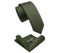 RBOCOTT 2.4" Olive Green Skinny Tie and Pocket Square, Necktie Tie Clip Set for Men (89)