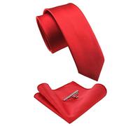 RBOCOTT 2.4" Red Skinny Tie and Pocket Square with Tie Clip Sets for Men(6cm)