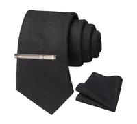 RBOCOTT Black Wool Tie and Pocket Square, Cashmere Necktie Tie Clip Set for Men (2)
