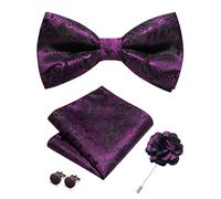 RBOCOTT Bowtie Dark Purple Paisley Pre-tied Bow Tie and Pocket square with Cufflinks Lapel Pin Sets for Men 4PCS(10)