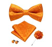 RBOCOTT Bowtie Orange Paisley Pre-tied Bow Tie and Pocket square with Cufflinks Lapel Pin Sets for Men 4PCS(25)