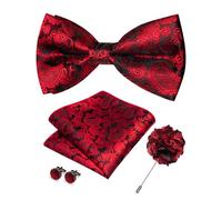 RBOCOTT Bowtie Red Paisley Pre-tied Bow Tie and Pocket square with Cufflinks Lapel Pin Sets for Men 4PCS(26)