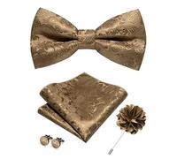 RBOCOTT Bowtie Tan Paisley Pre-tied Bow Tie and Pocket square with Cufflinks Lapel Pin Sets for Men 4PCS(32)