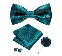 RBOCOTT Bowtie Teal Blue Paisley Pre-tied Bow Tie and Pocket square with Cufflinks Lapel Pin Sets for Men 4PCS(33)