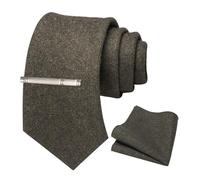 RBOCOTT Olive Green Cotton Tie and Pocket Square, Cashmere Necktie Tie Clip Set for Men (6)