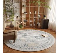 RBQIZVW Area Rugs Round Non Slip Geometric luxury modern traditional Area Rugs - Vintage Design carpet for hallway Rug Light Blue White Circle Durable Living Room Rug Classic Kitchen Mat 100 cm