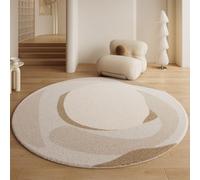 RBQIZVW Non-Slip Round Rugs 180 cm Circle Washable Area Rugs for Living Room Soft Low-Pile Carpets,Modern Abstract Carpet for Living Rooms Kid’s Bedroom And Kitchen Beige, Easy To Clean Carpet