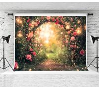 RBQOKJ 7x5ft Spring Rose Flowers Garden Backdrop Firefly Light Bokeh Spots Decor Landscapes Photo Background Children Baby Newborn Portrait Shoot Photography Video Prop