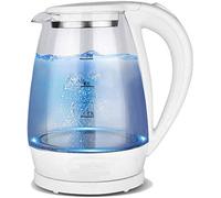 RBUDSPOLF Electric Kettle 2L Glass Kettle,1500W Eco Water Kettle with Illuminated Led, Stainless Steel Inner Lid & Bottom,Fast Boil Auto-Off & Boil-Dryion/White