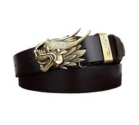 RBUDSPOLF Novelty Leather Unique Belt Mens Women Leather Belts 38Mm Black Coffee Brown for Jeans Work with Cool Dragon Headd Buckle Men/Coffee/105Cm/Waist:34"~36"