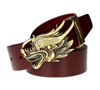RBUDSPOLF Novelty Leather Unique Belt Mens Women Leather Belts 38Mm Black Coffee Brown for Jeans Work with Cool Dragon Headd Buckle Men/Brown/105Cm/Waist:34"~36"