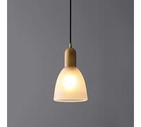RBUDSPOLF Pendant Light Chandelier Ribbed Glass Light Wood Drop Ceiling Lamp, Single Head Hanging Lighting Fixtures Wooden Suspension Lamps for Kitchen Dining Room/Dia-15Cm