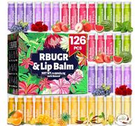 RBUGR - Pack of 126 Lip Balms, Pack of 12 Flavored Lip Balms, Natural Lip Balm, Moisturising Organic Lip Balm