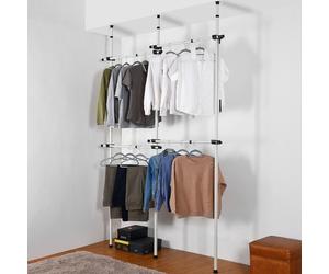 RBW2731: Double Telescopic 2-Tier Wardrobe Organiser - Adjustable 110-310cm H, 150-240cm W, 20kg per bar, White