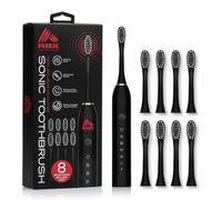RBX Sonic Electric Toothbrush - Rechargeable Electric Toothbrush with 8 Brush Heads, Compact Travel Toothbrush, Ergonomic Handle, 6 Settings