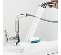 RBYRLDSTY Bathroom Faucet with Pull Out Spray Brass Hot and Cold Water Telescopic Single Hole Multi-Function Bathroom Faucet-Black(Nero)
