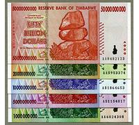 RBZ Collectibles Currency Banknotes Set - Zimbabwe 50 20 10 5 1 Billion Dollars UNC 2008
